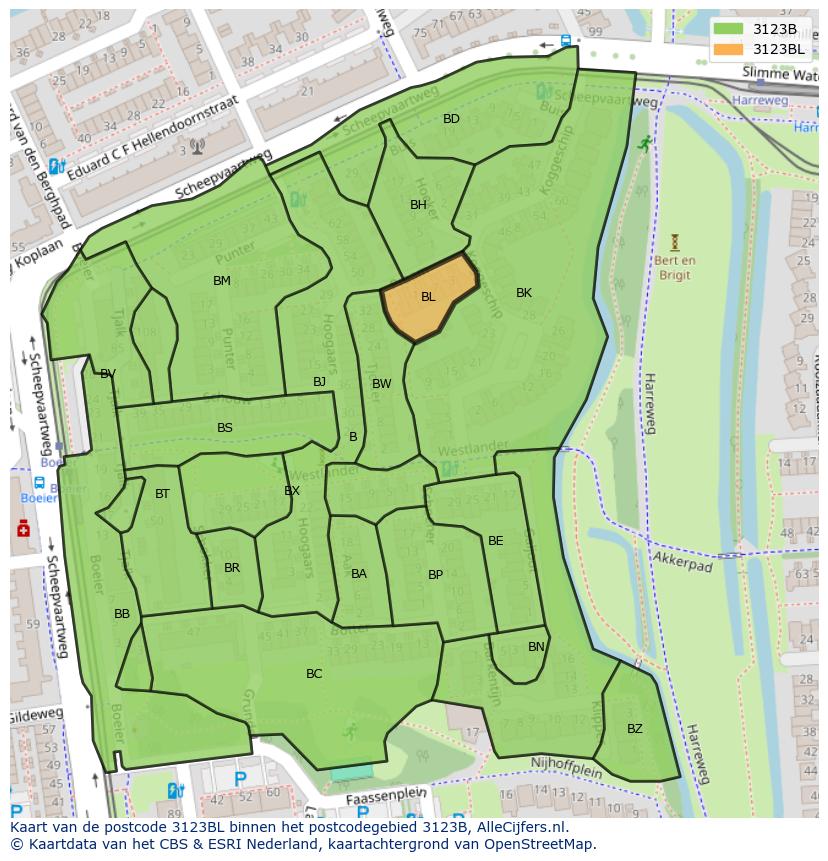 Afbeelding van het postcodegebied 3123 BL op de kaart.