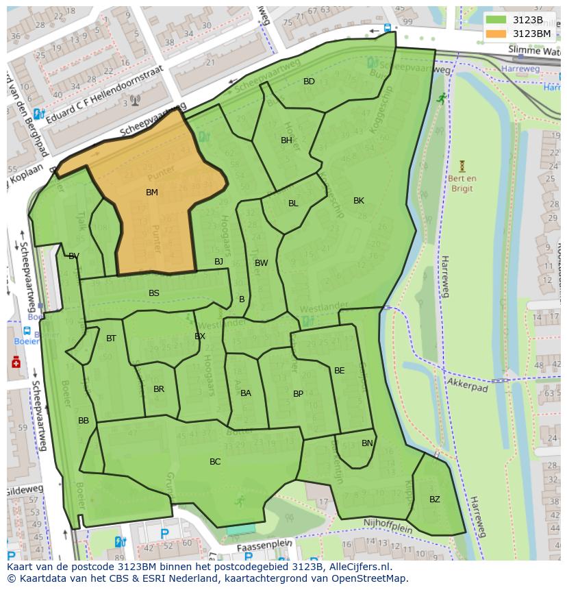 Afbeelding van het postcodegebied 3123 BM op de kaart.