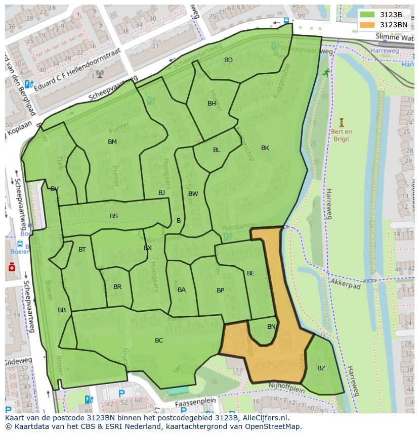Afbeelding van het postcodegebied 3123 BN op de kaart.