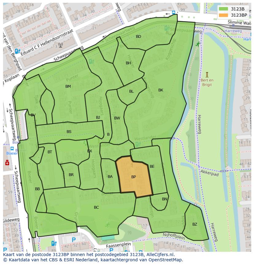 Afbeelding van het postcodegebied 3123 BP op de kaart.