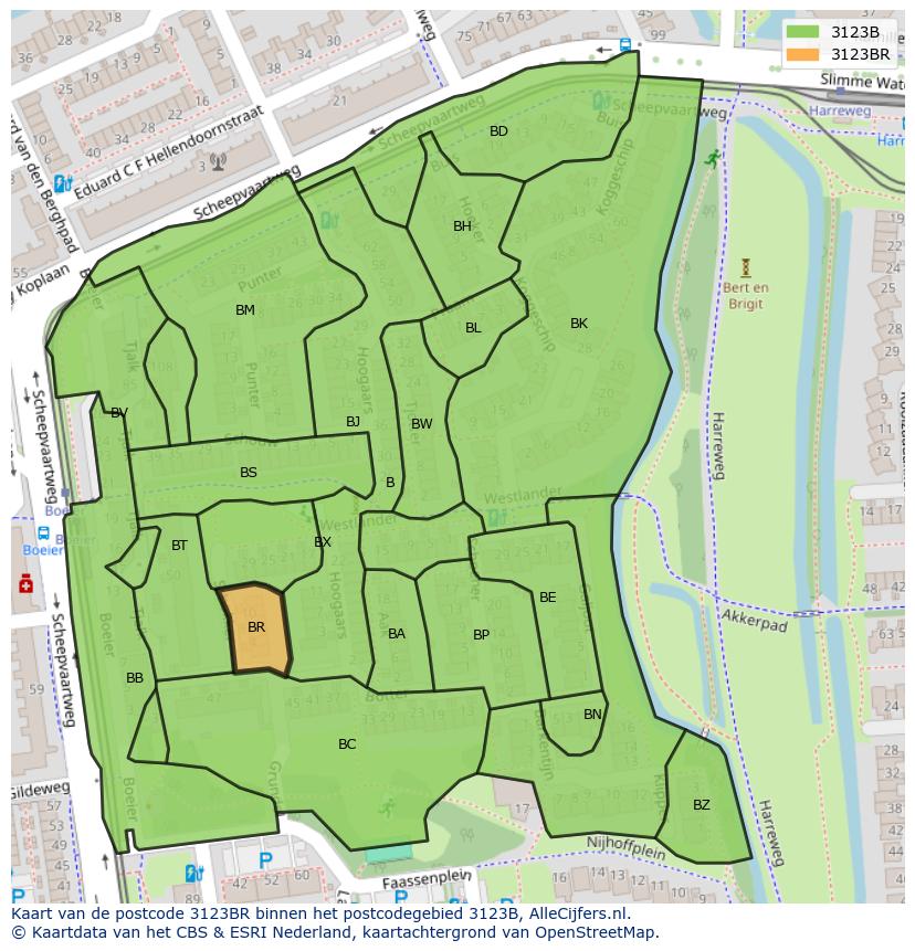 Afbeelding van het postcodegebied 3123 BR op de kaart.