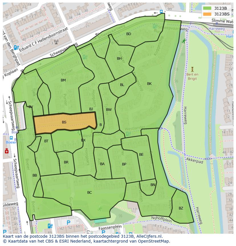 Afbeelding van het postcodegebied 3123 BS op de kaart.