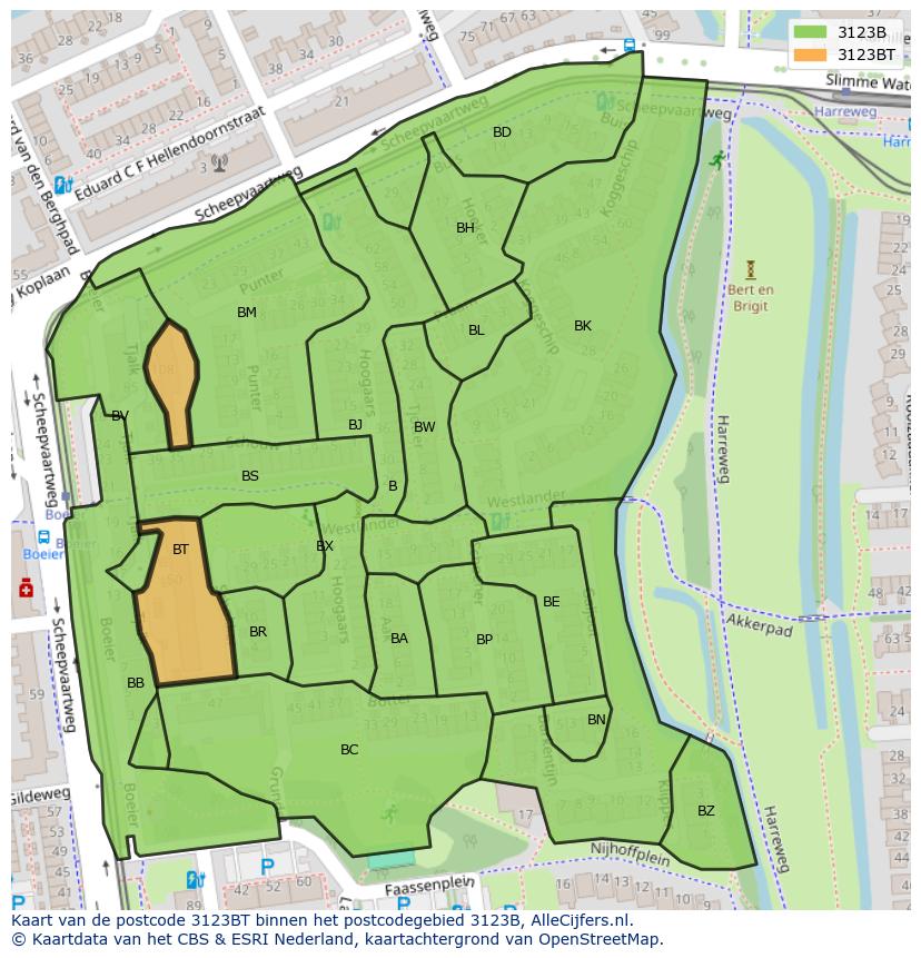 Afbeelding van het postcodegebied 3123 BT op de kaart.