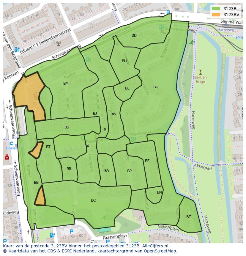 Afbeelding van het postcodegebied 3123 BV op de kaart.