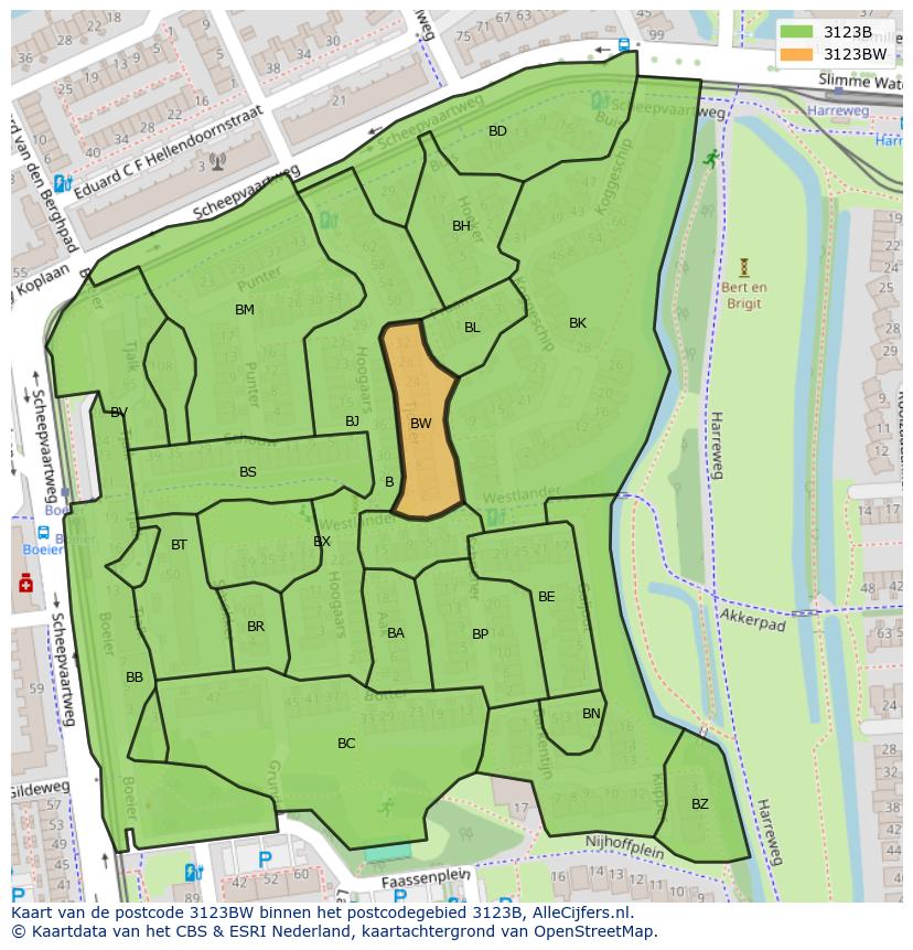 Afbeelding van het postcodegebied 3123 BW op de kaart.