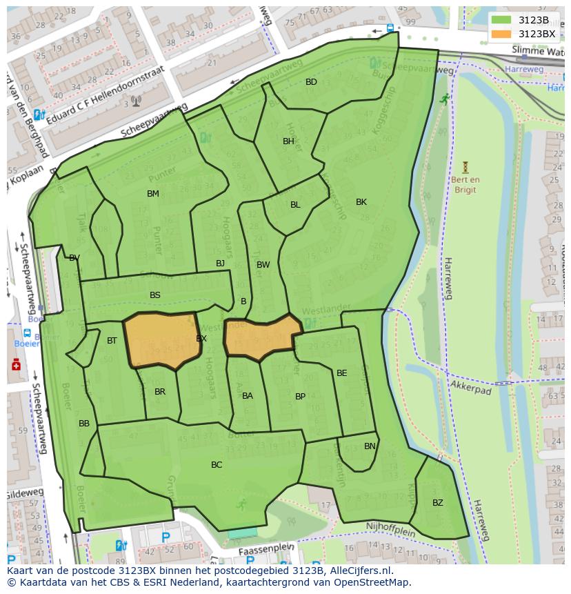Afbeelding van het postcodegebied 3123 BX op de kaart.