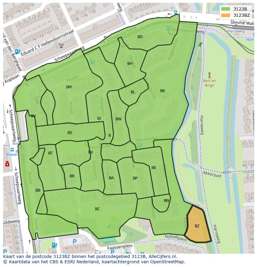 Afbeelding van het postcodegebied 3123 BZ op de kaart.