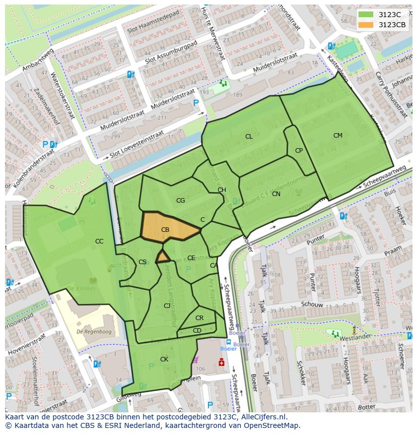 Afbeelding van het postcodegebied 3123 CB op de kaart.