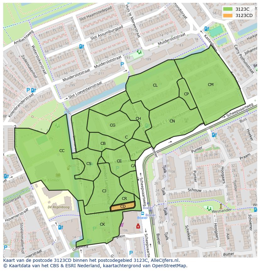 Afbeelding van het postcodegebied 3123 CD op de kaart.