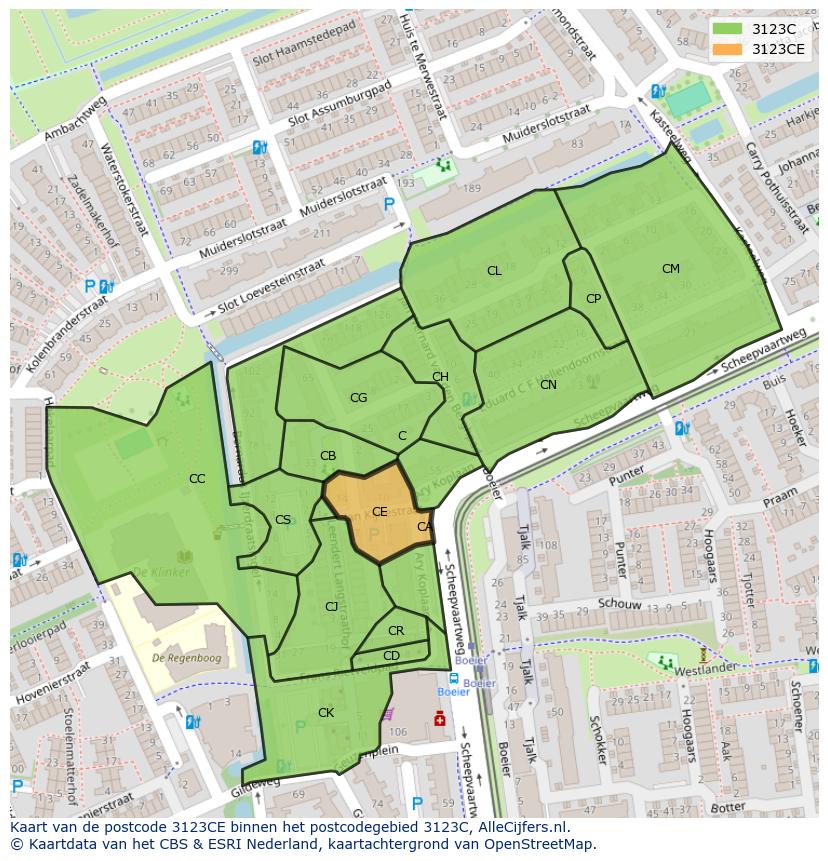 Afbeelding van het postcodegebied 3123 CE op de kaart.