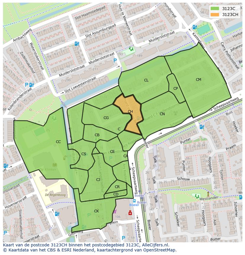 Afbeelding van het postcodegebied 3123 CH op de kaart.