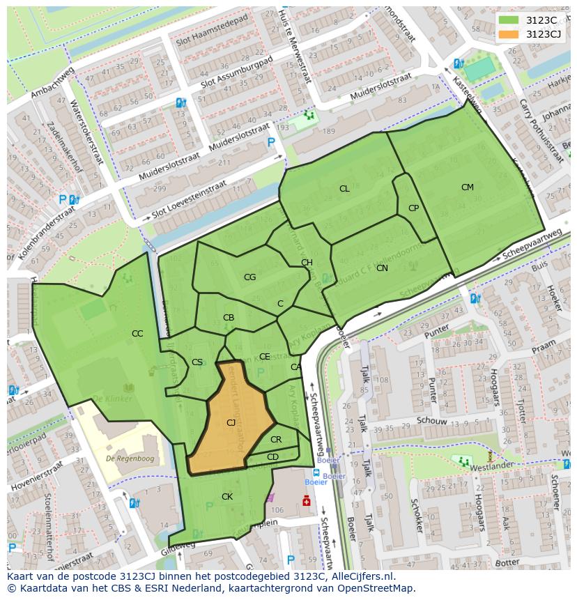 Afbeelding van het postcodegebied 3123 CJ op de kaart.