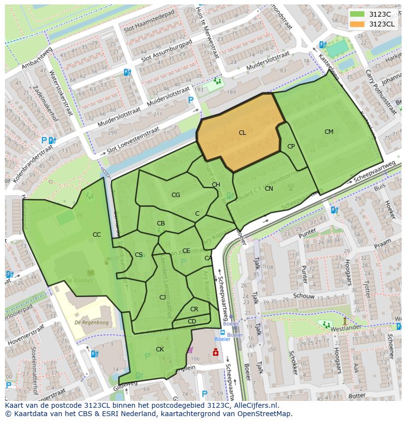 Afbeelding van het postcodegebied 3123 CL op de kaart.