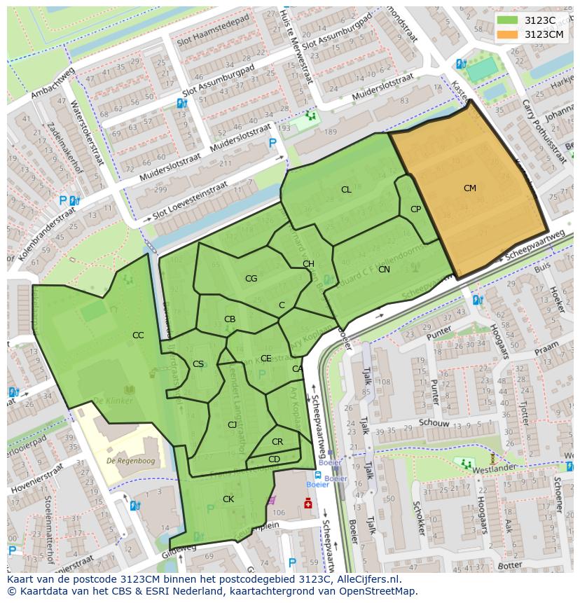 Afbeelding van het postcodegebied 3123 CM op de kaart.