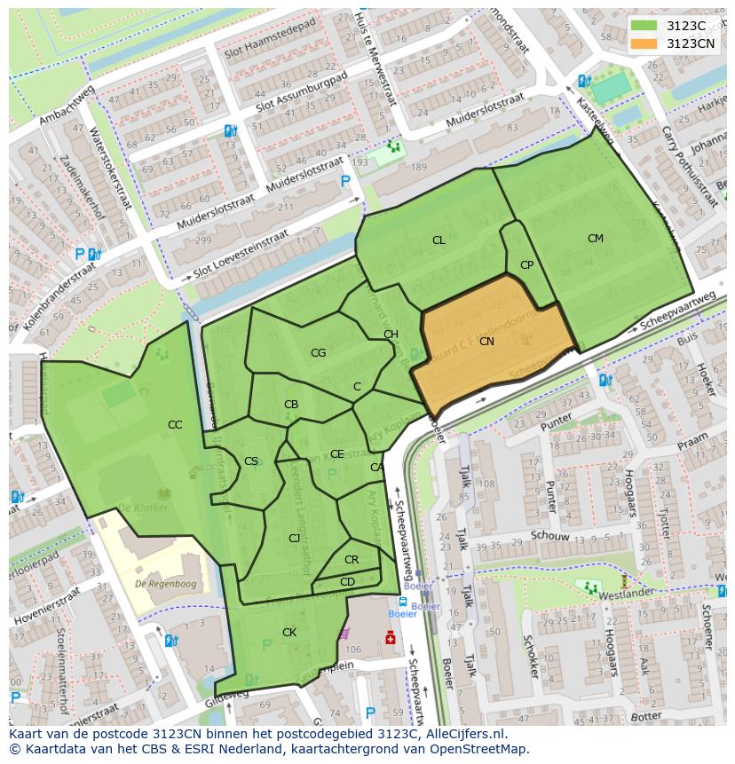 Afbeelding van het postcodegebied 3123 CN op de kaart.