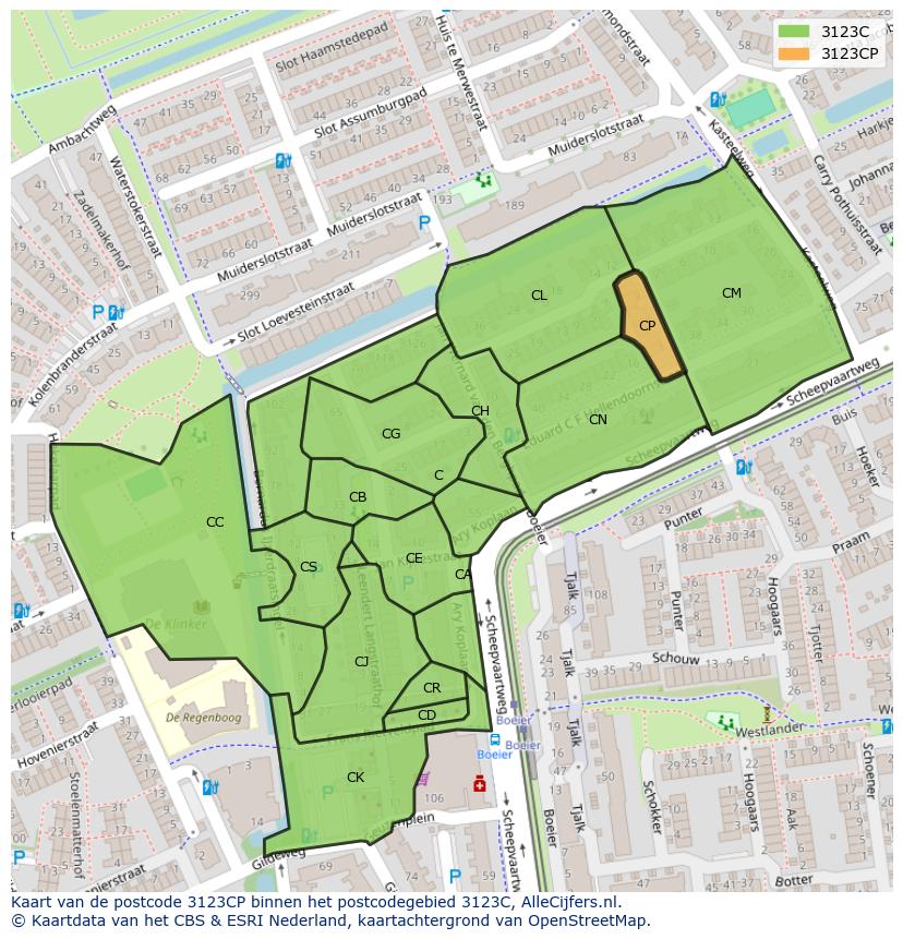 Afbeelding van het postcodegebied 3123 CP op de kaart.