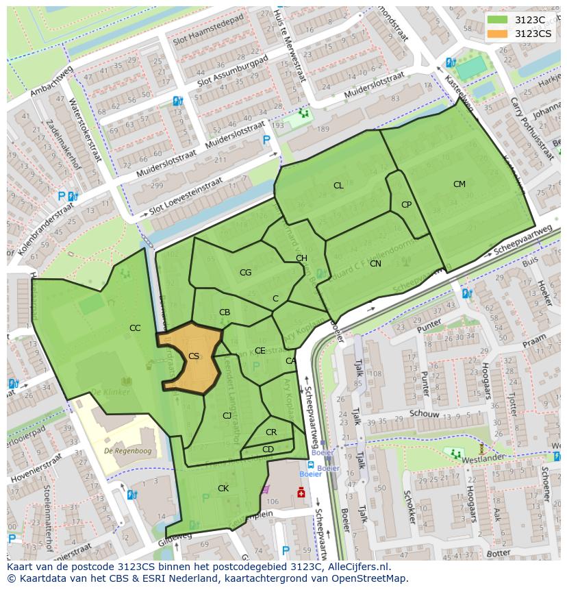 Afbeelding van het postcodegebied 3123 CS op de kaart.