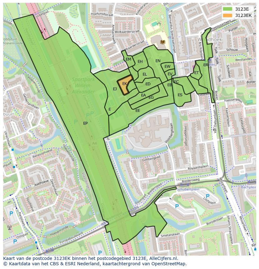 Afbeelding van het postcodegebied 3123 EK op de kaart.