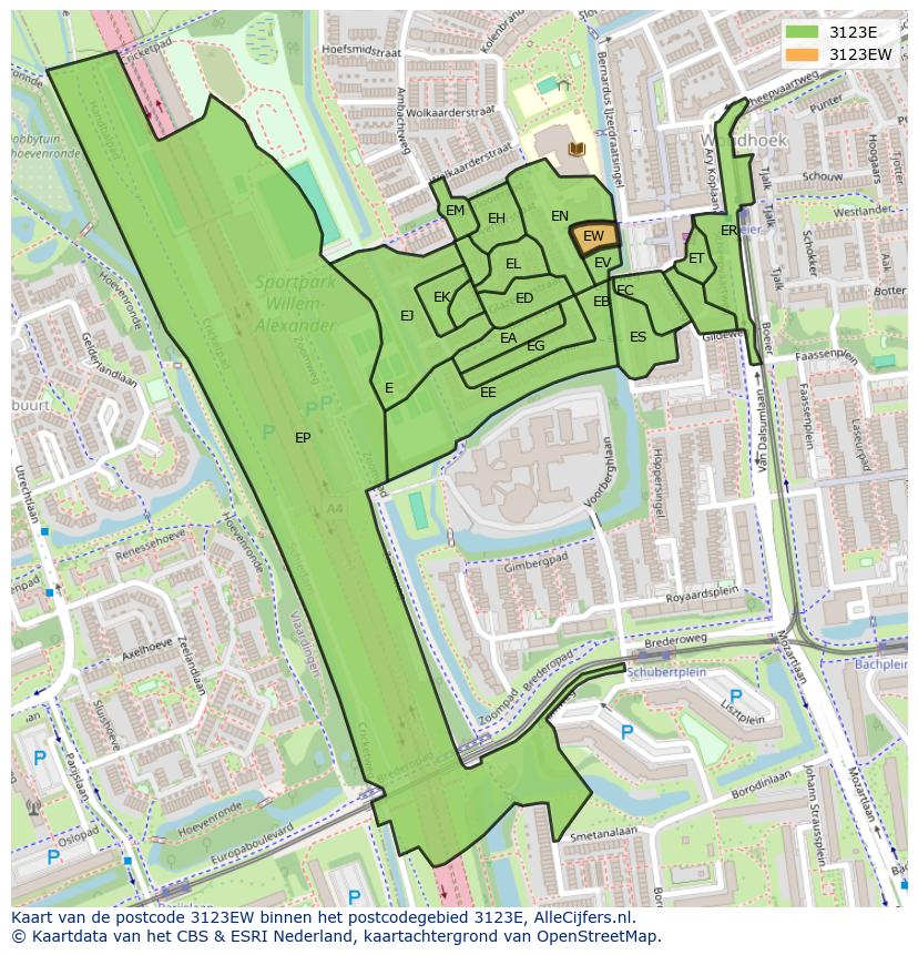 Afbeelding van het postcodegebied 3123 EW op de kaart.