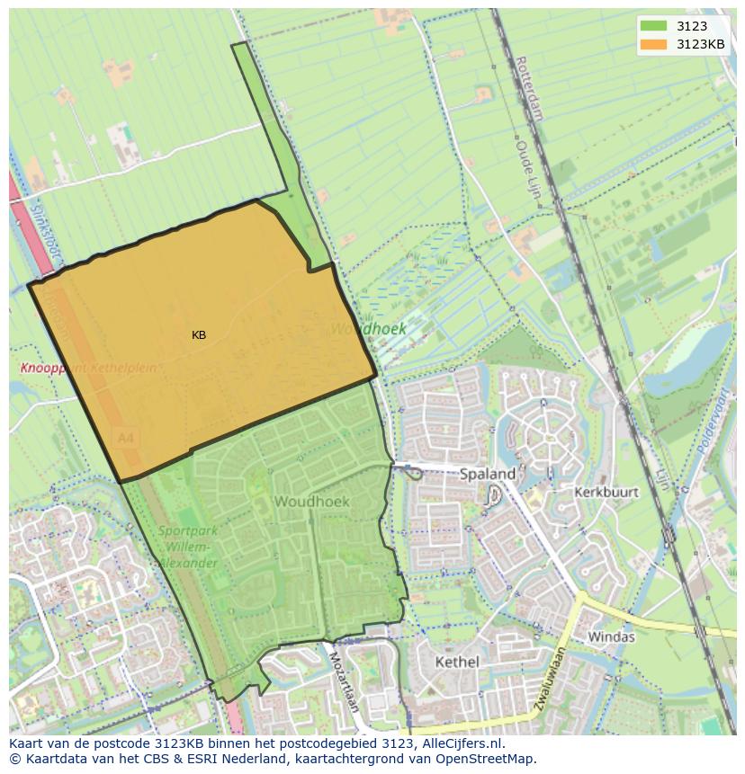 Afbeelding van het postcodegebied 3123 KB op de kaart.