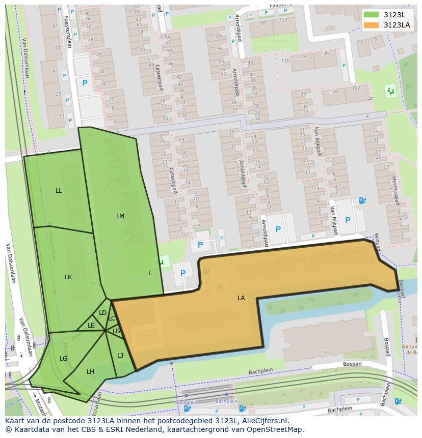 Afbeelding van het postcodegebied 3123 LA op de kaart.
