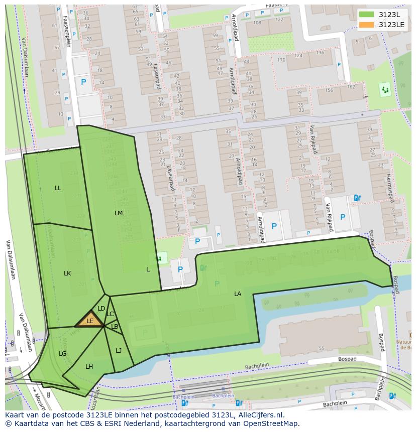Afbeelding van het postcodegebied 3123 LE op de kaart.