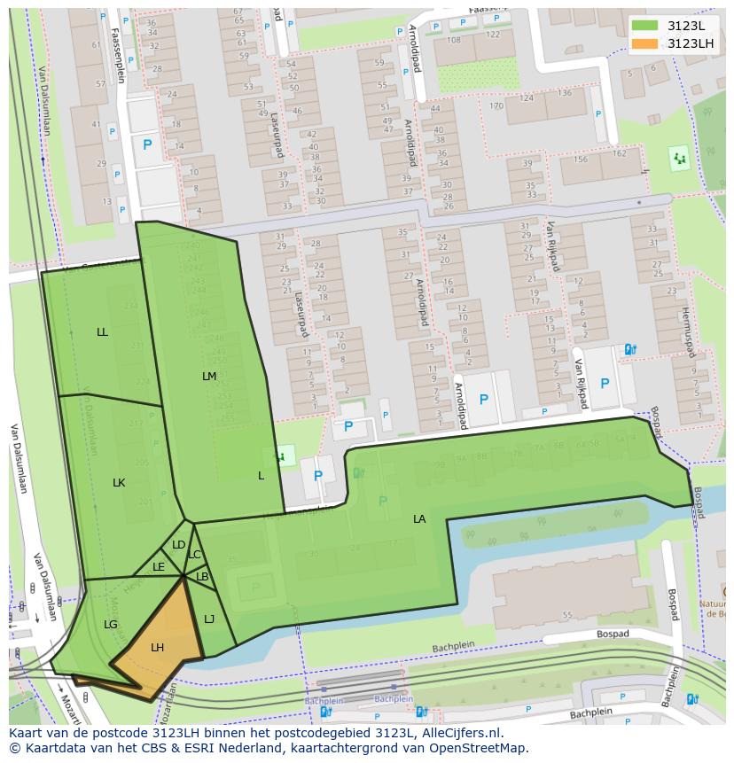 Afbeelding van het postcodegebied 3123 LH op de kaart.