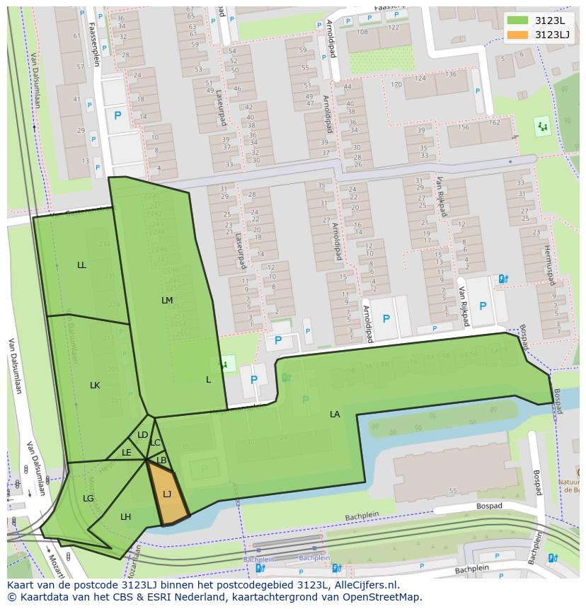 Afbeelding van het postcodegebied 3123 LJ op de kaart.