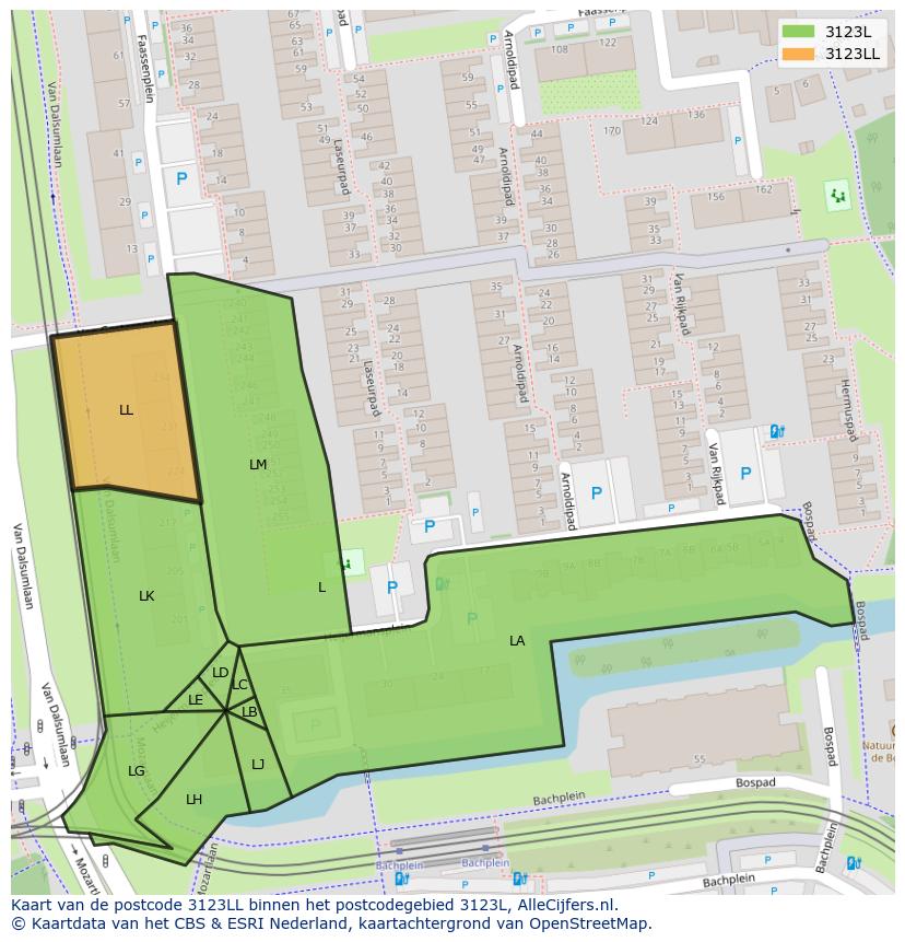 Afbeelding van het postcodegebied 3123 LL op de kaart.