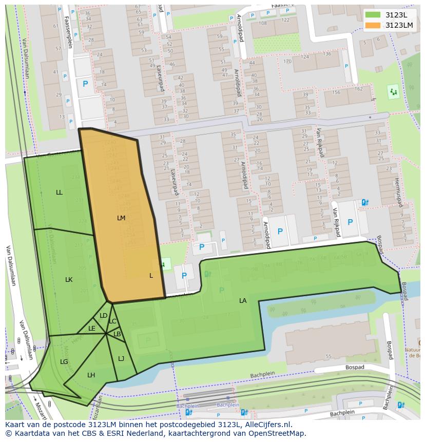 Afbeelding van het postcodegebied 3123 LM op de kaart.