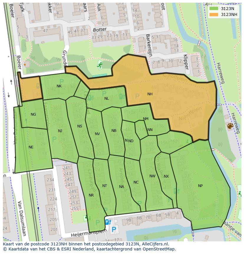 Afbeelding van het postcodegebied 3123 NH op de kaart.
