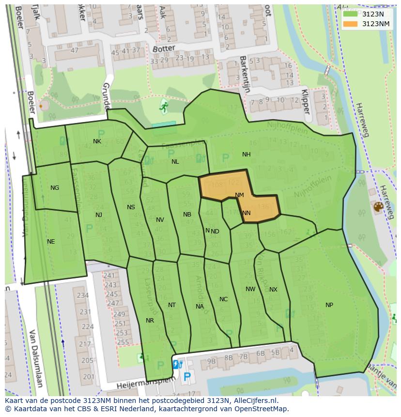 Afbeelding van het postcodegebied 3123 NM op de kaart.