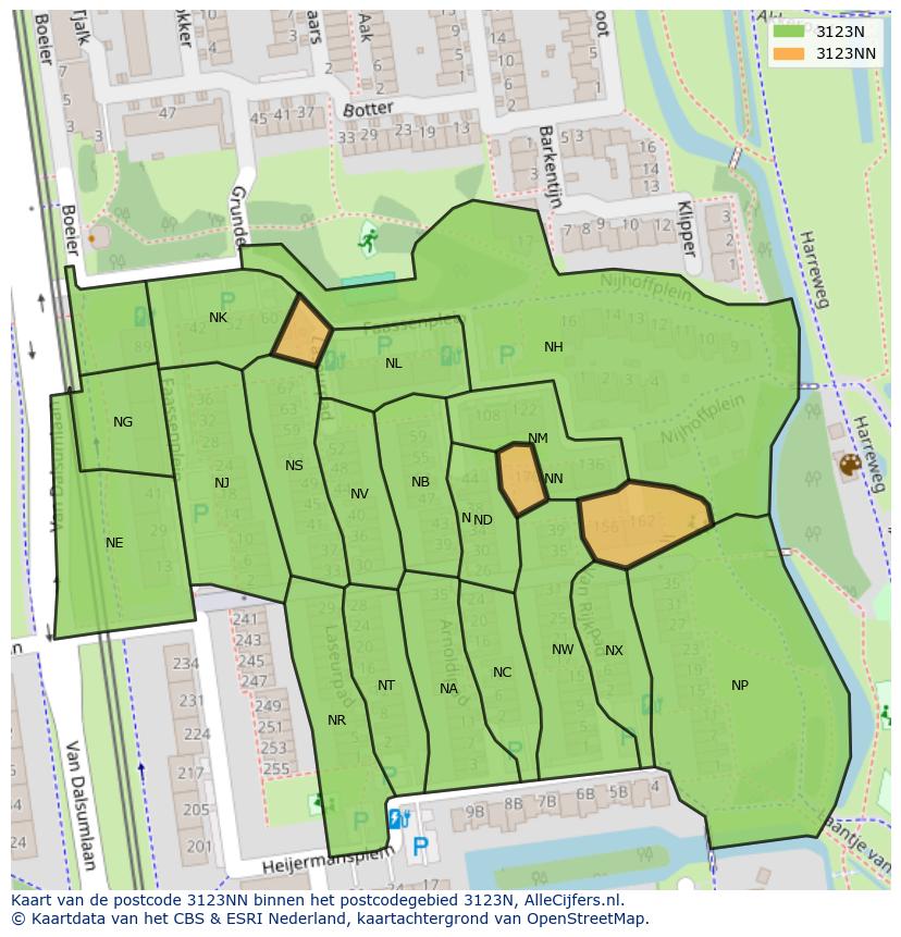 Afbeelding van het postcodegebied 3123 NN op de kaart.