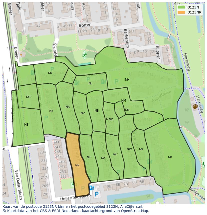 Afbeelding van het postcodegebied 3123 NR op de kaart.