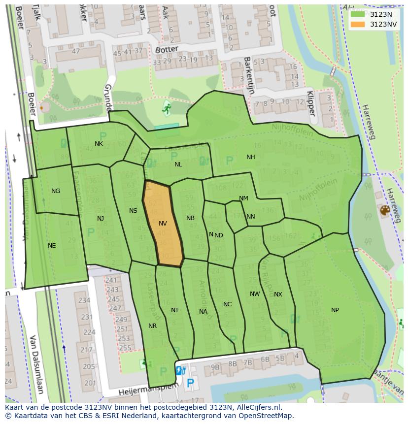 Afbeelding van het postcodegebied 3123 NV op de kaart.
