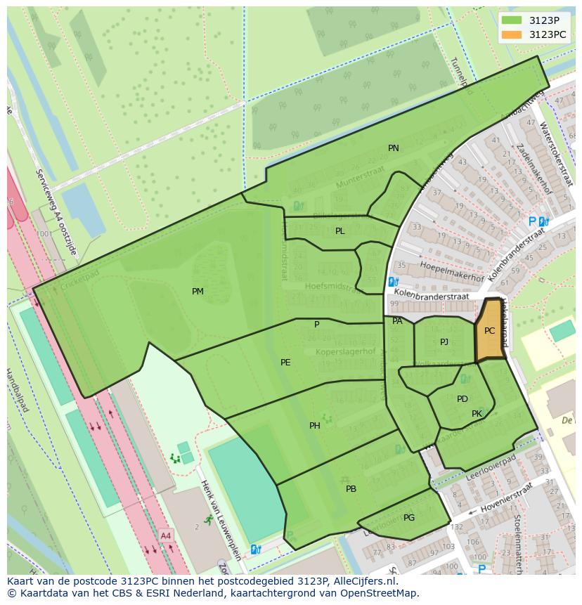 Afbeelding van het postcodegebied 3123 PC op de kaart.