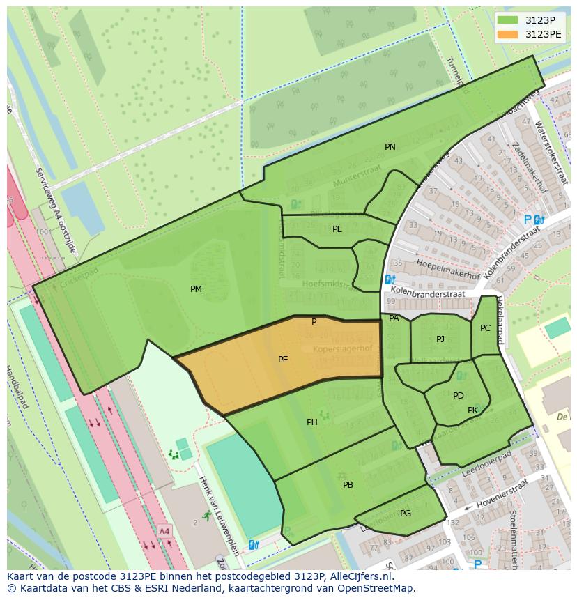 Afbeelding van het postcodegebied 3123 PE op de kaart.