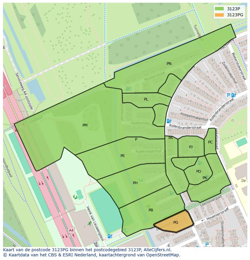 Afbeelding van het postcodegebied 3123 PG op de kaart.
