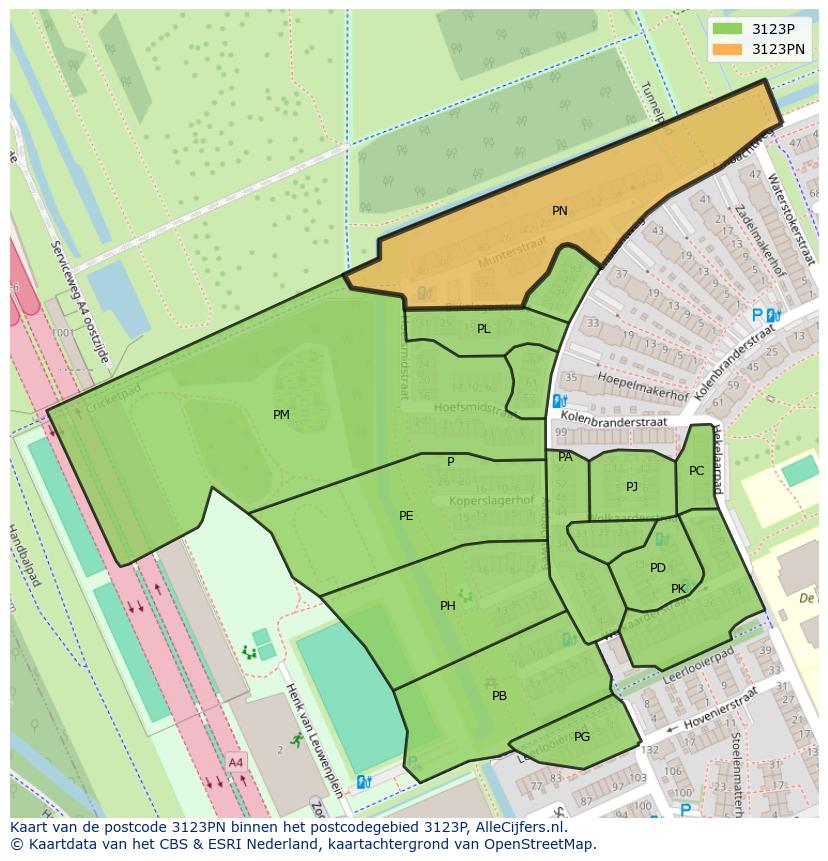 Afbeelding van het postcodegebied 3123 PN op de kaart.