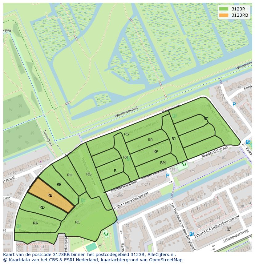 Afbeelding van het postcodegebied 3123 RB op de kaart.