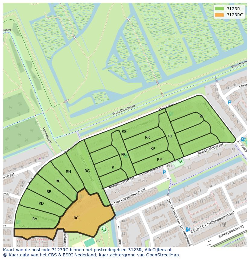 Afbeelding van het postcodegebied 3123 RC op de kaart.