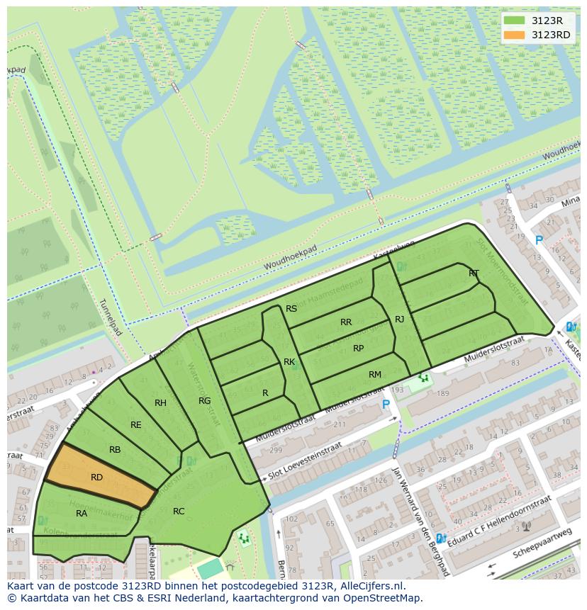 Afbeelding van het postcodegebied 3123 RD op de kaart.