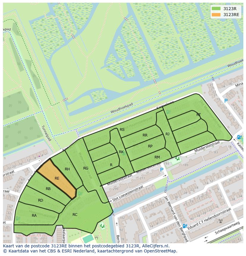 Afbeelding van het postcodegebied 3123 RE op de kaart.