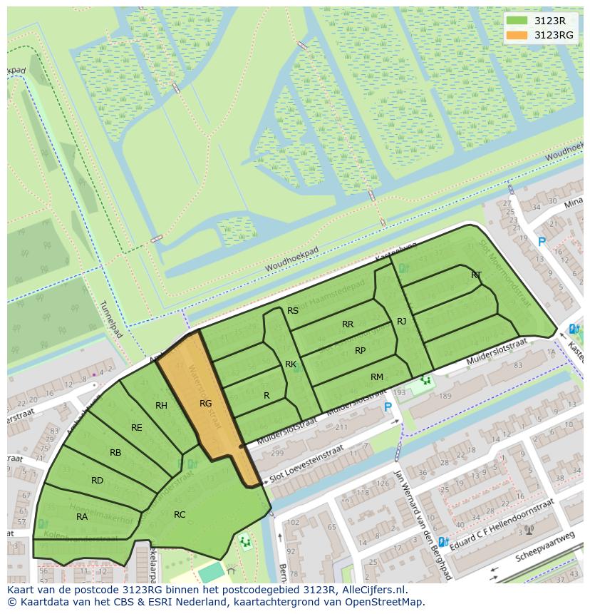 Afbeelding van het postcodegebied 3123 RG op de kaart.