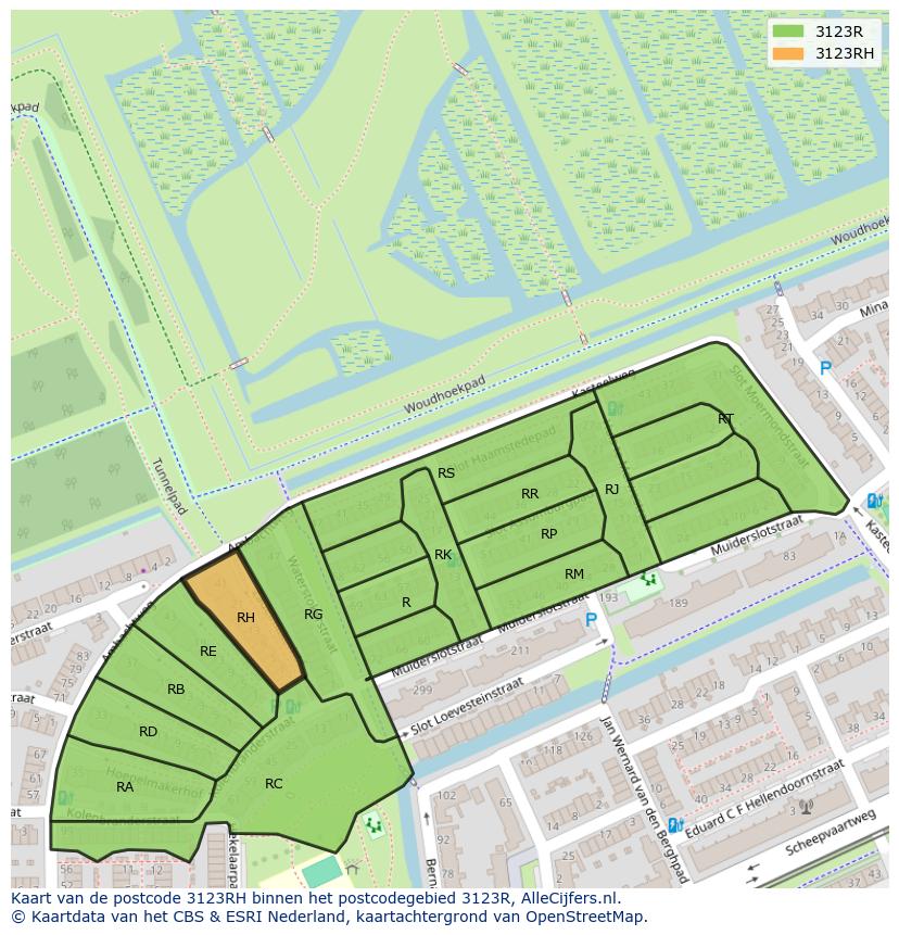 Afbeelding van het postcodegebied 3123 RH op de kaart.