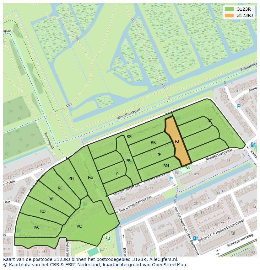 Afbeelding van het postcodegebied 3123 RJ op de kaart.
