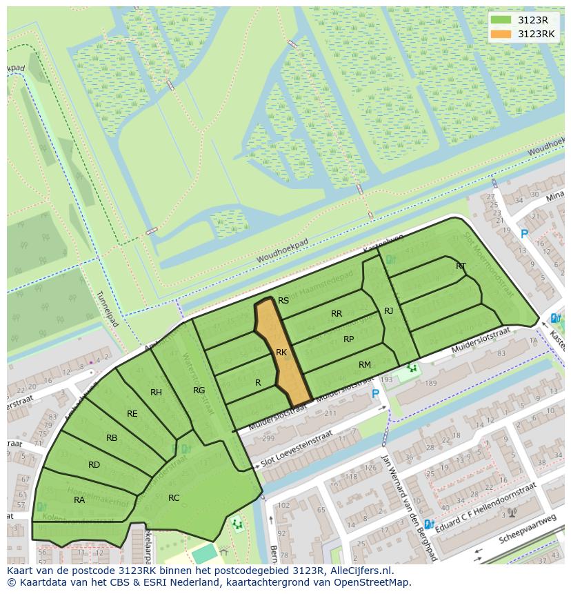 Afbeelding van het postcodegebied 3123 RK op de kaart.