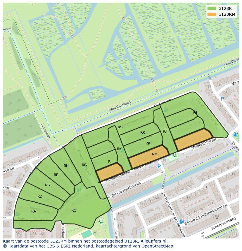 Afbeelding van het postcodegebied 3123 RM op de kaart.