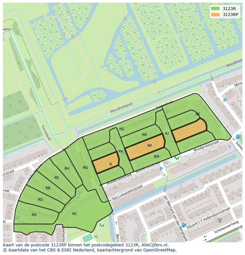 Afbeelding van het postcodegebied 3123 RP op de kaart.