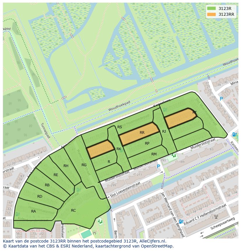 Afbeelding van het postcodegebied 3123 RR op de kaart.